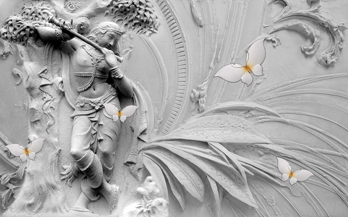 Statue of Krishna Playing Flute Mural Wallpaper pattern detail