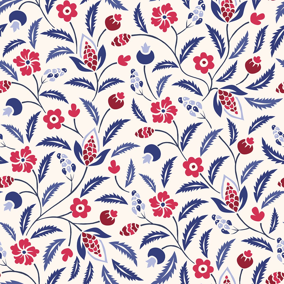 Nature-Inspired Floral Leaf Pattern Wallpaper pattern detail