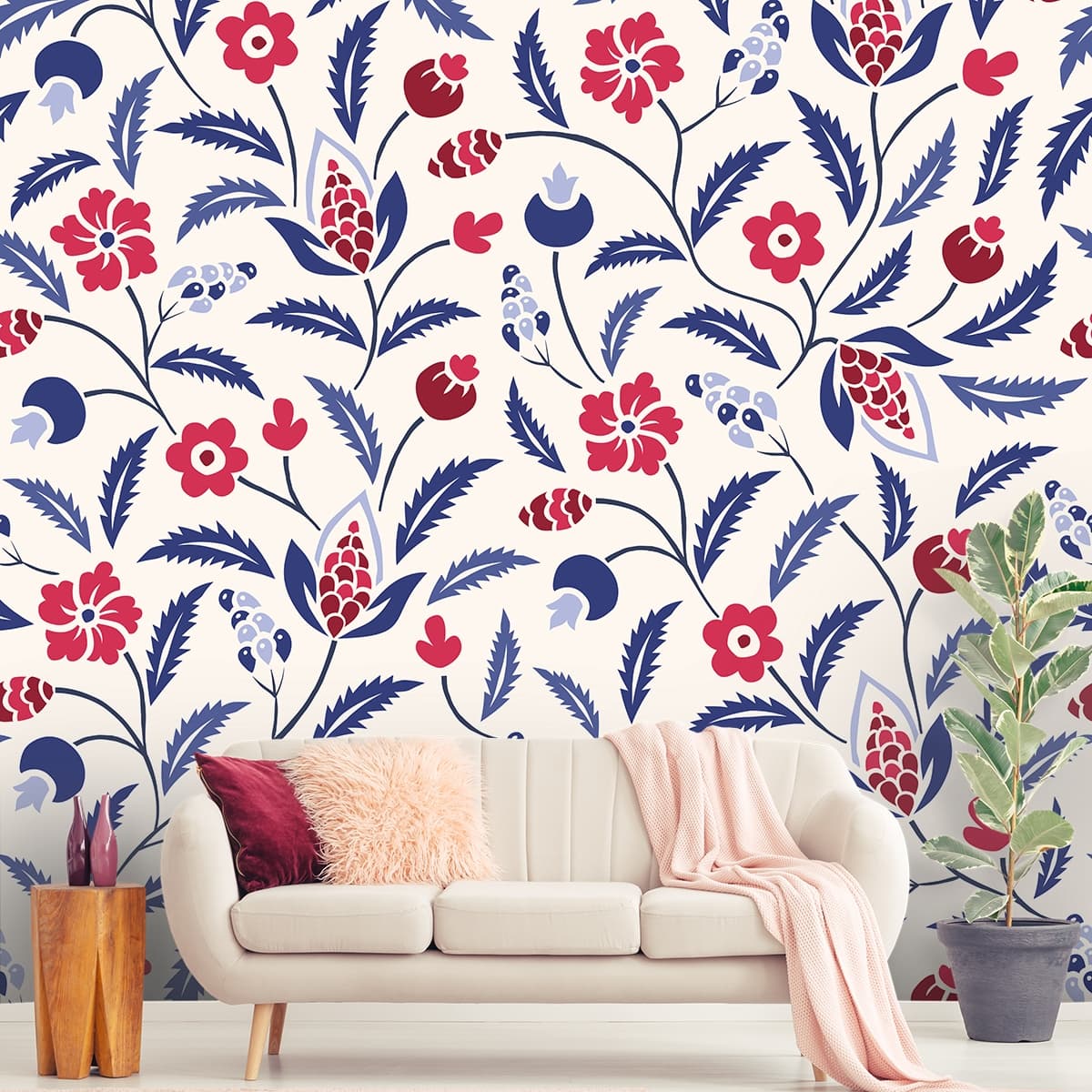 Nature-Inspired Floral Leaf Pattern Wallpaper shown in a room