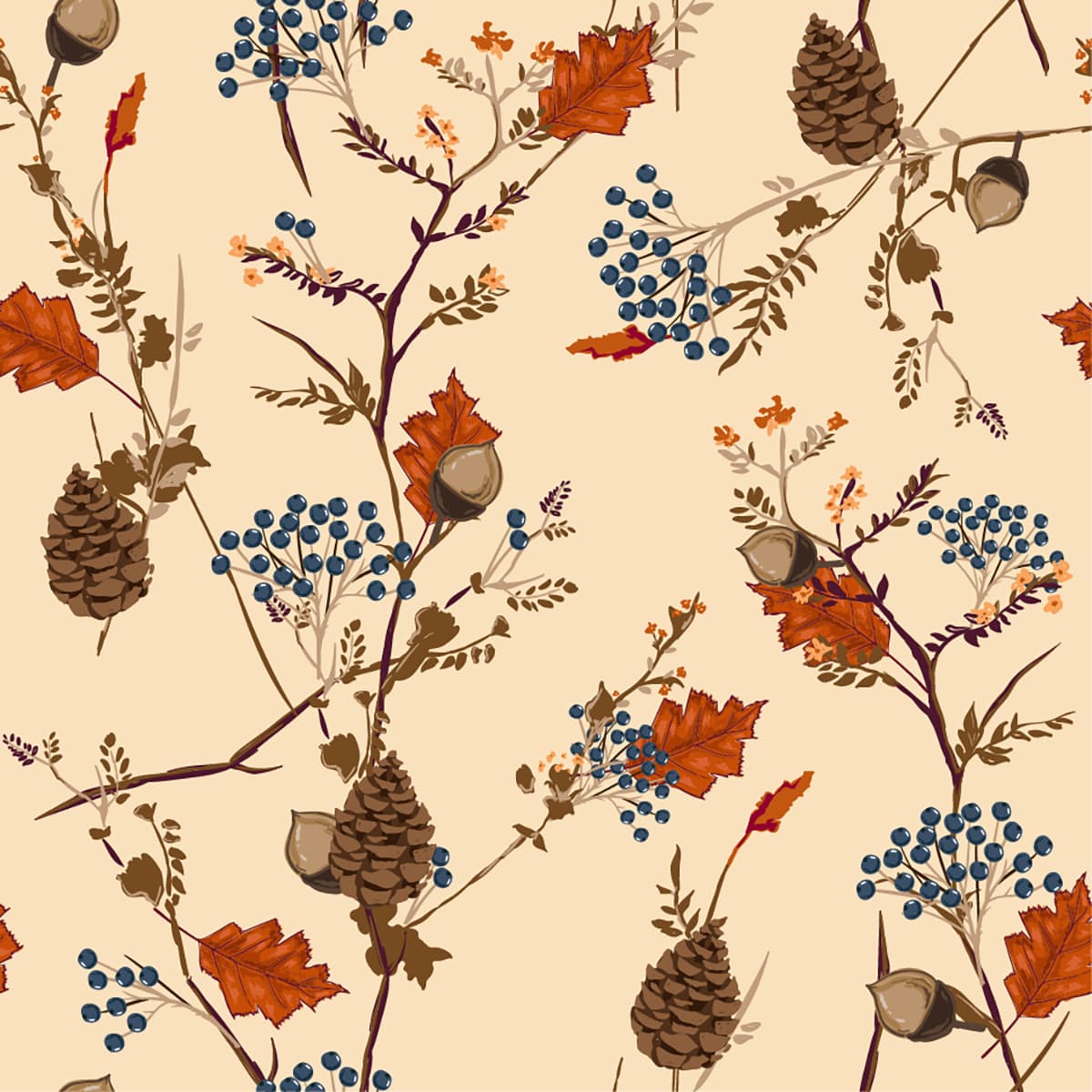 Decorative flower and leaf pattern in seamless style wallpaper pattern detail