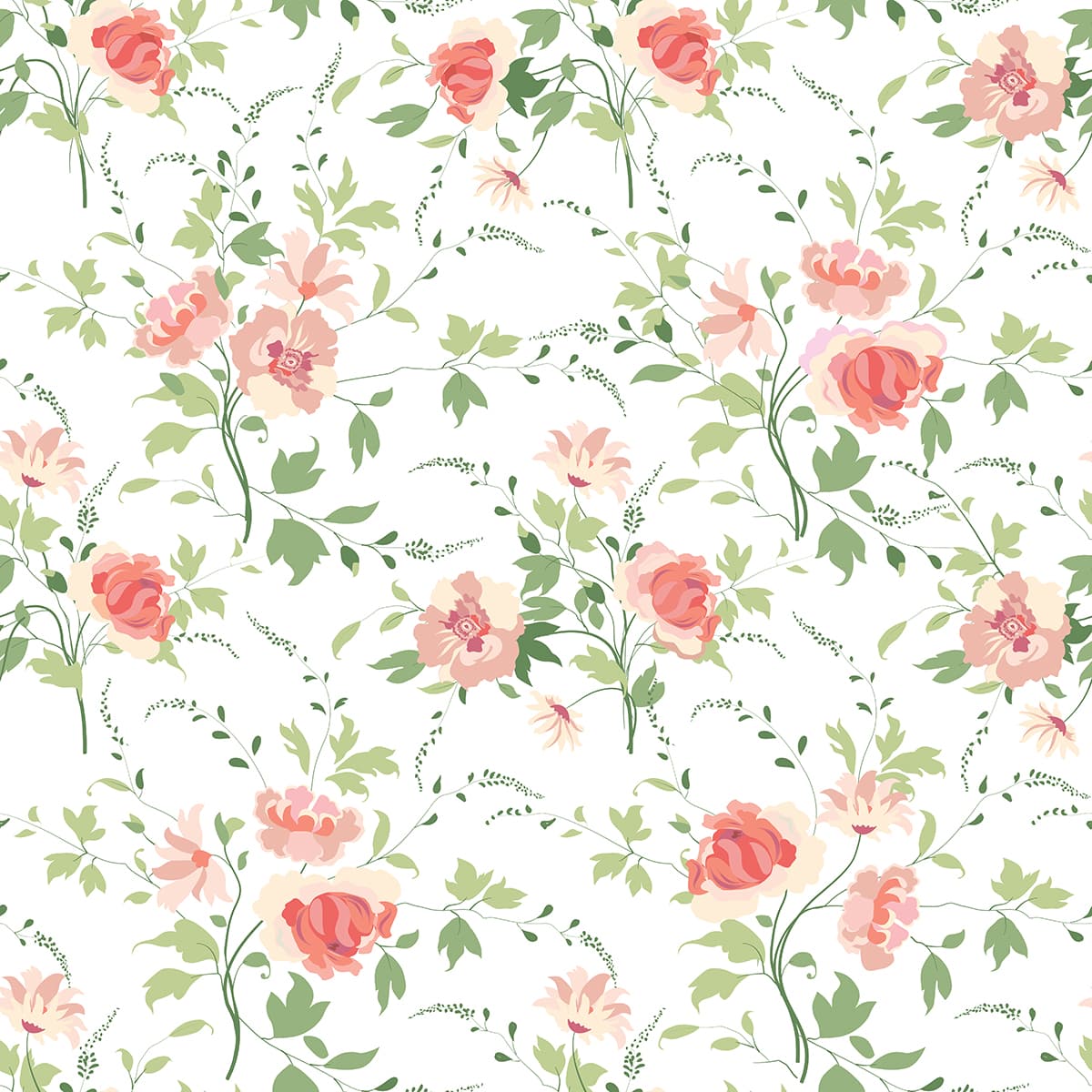 Decorate Wall with Botanical Flowers and Leaves Wallpaper pattern detail