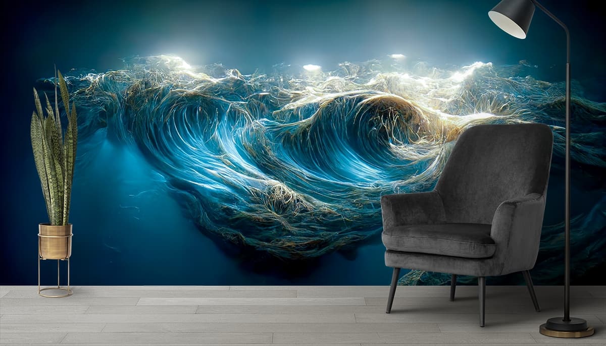 Blue Ocean Waves Wallpaper for Walls shown in a room