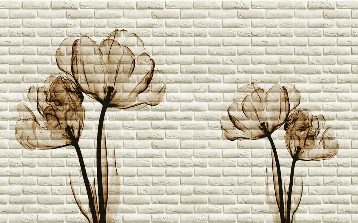 Elegant Floral Design on Brick Wall Texture Wallpaper pattern detail