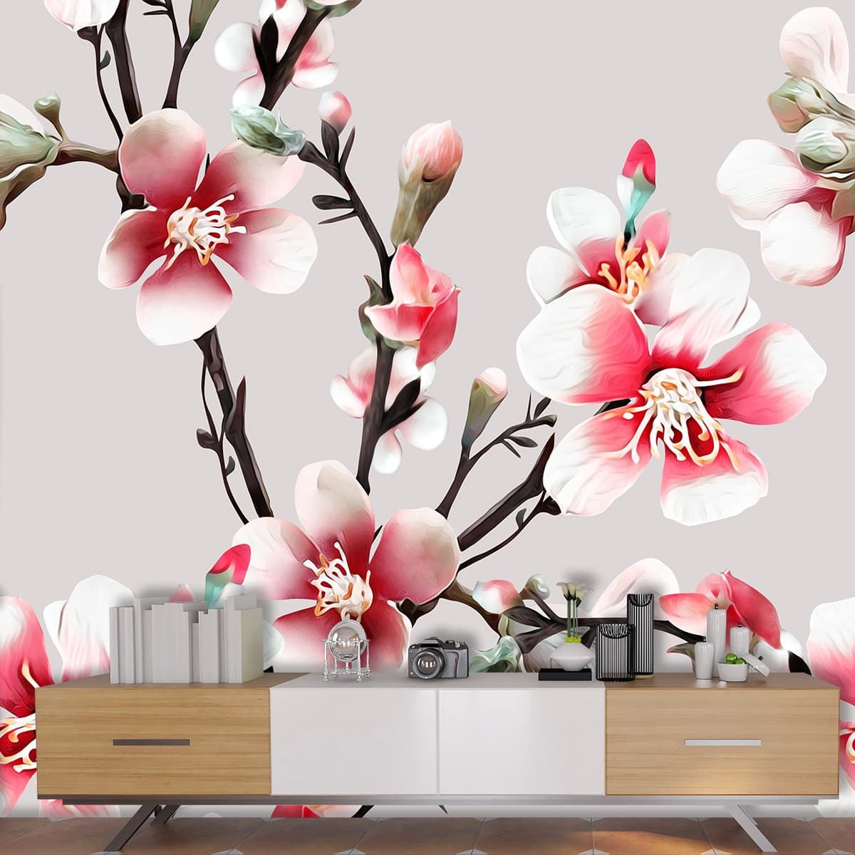 An Artistic Wallpaper of Flowers for Wall shown in a room
