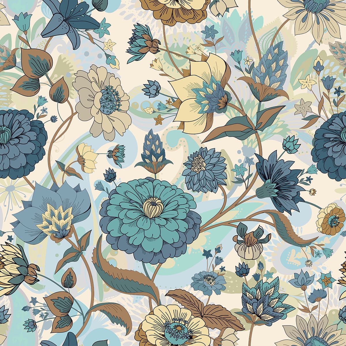 Modern Botanical Floral Leaves Pattern Wallpaper pattern detail