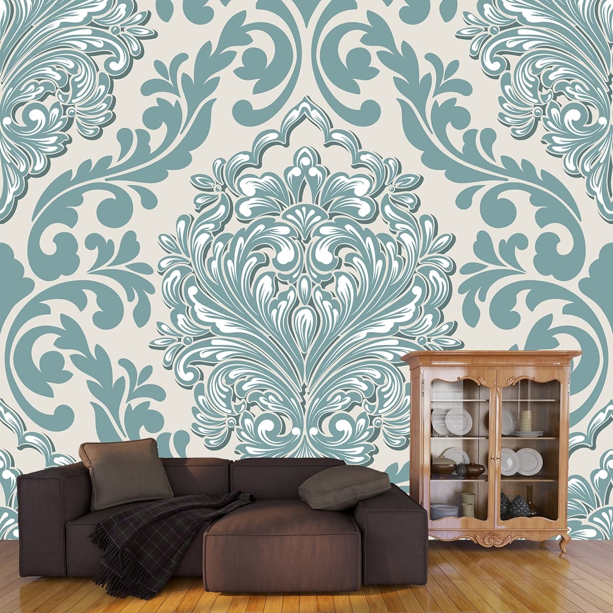A Seamless Floral Pattern Wallpaper for Wall shown in a room