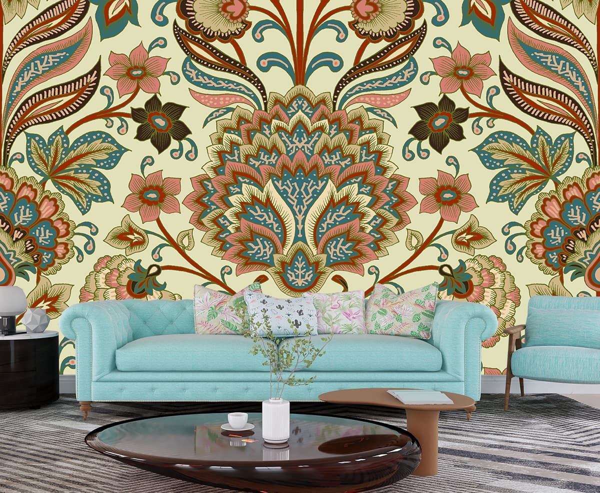 Luxury Floral Medley Wallpaper shown in a room