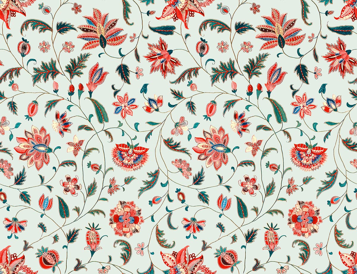A Vintage Wallpaper Pattern of Flowers and Leaves pattern detail