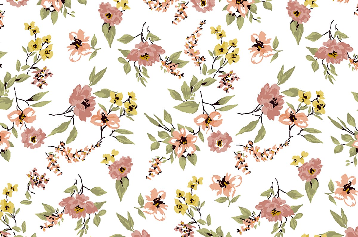 A Wallpaper Pattern of Pink Flowers and Green Leaves pattern detail