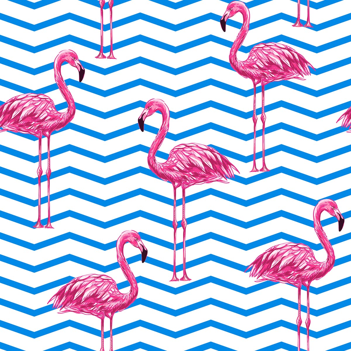 Vibrant Pink Flamingos Tropical Pattern Wallpaper pattern detail