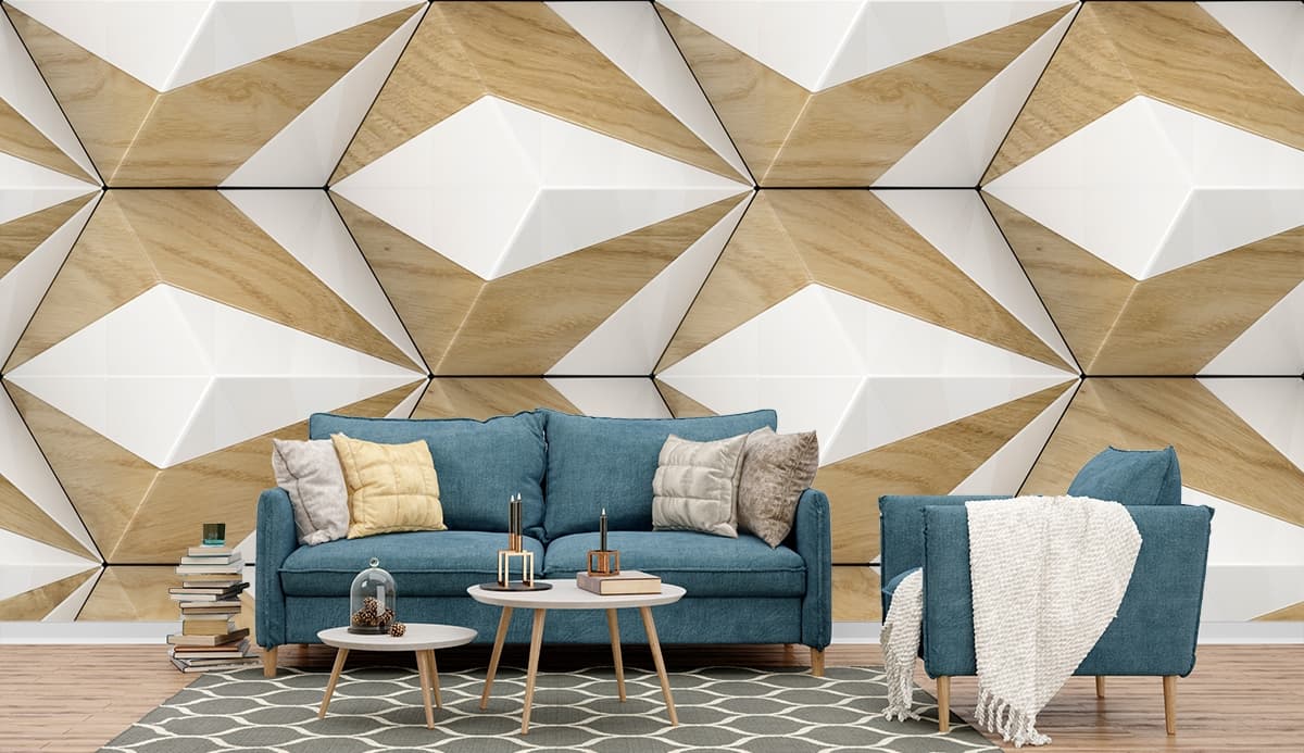 Stylish Abstract White Wood Pattern Wallpaper shown in a room