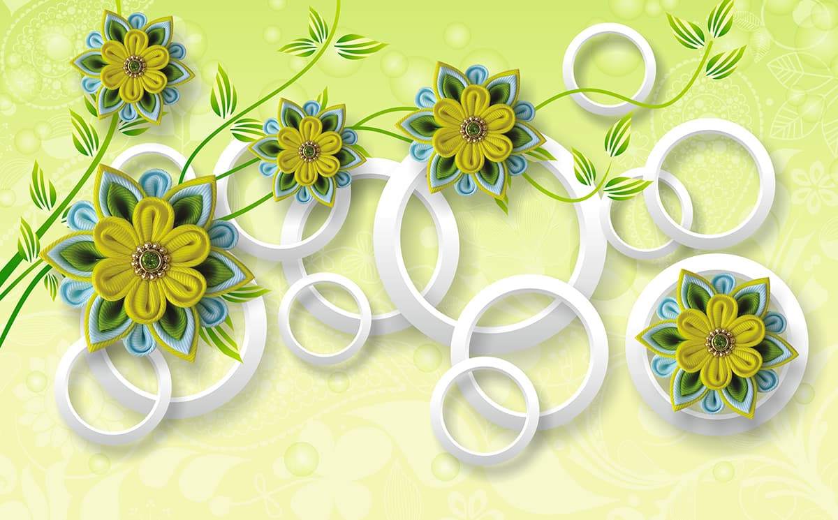 A wallpaper with flowers and rings pattern detail