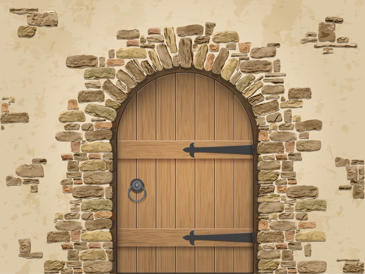 Rustic Wooden Door Stone Wall Design Wallpaper pattern detail