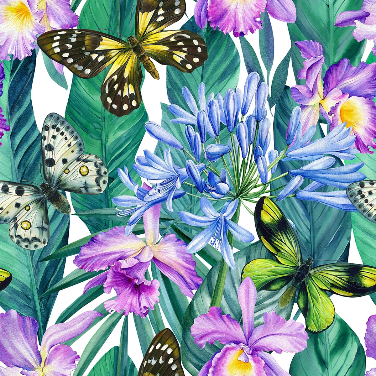 Colorful Butterflies Botanical Landscape wallpaper pattern detail