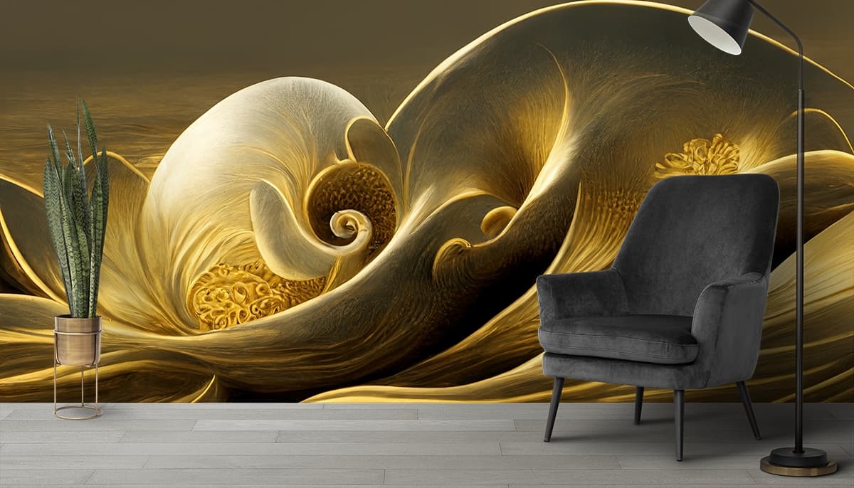 A golden swirly swirl shown in a room