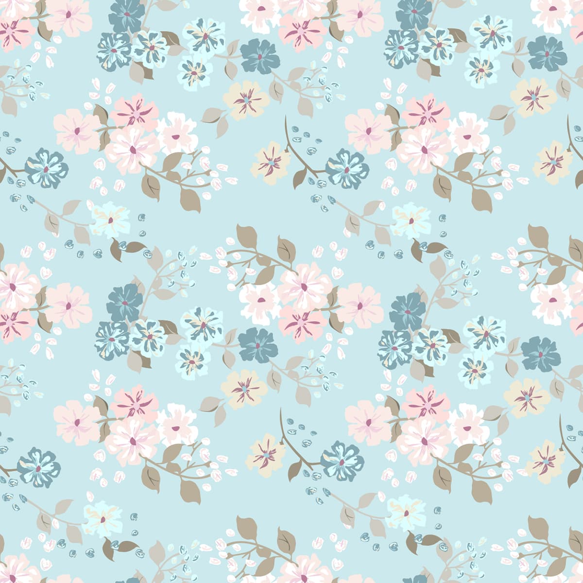 Blue Petal Paradise Wallpaper pattern detail