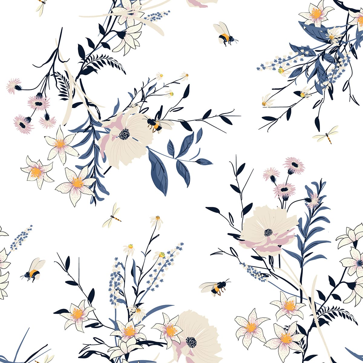 Artistic Flowers Leaves Pattern Style Wallpaper pattern detail