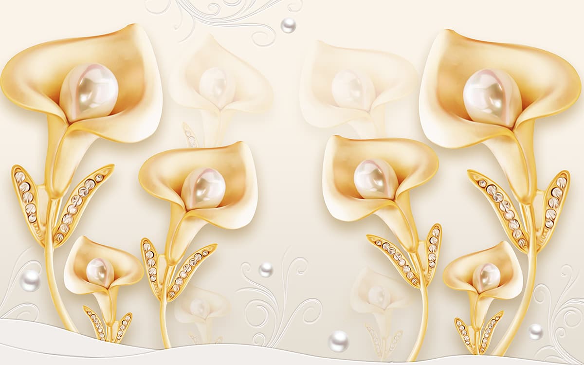 An Abstract Wallpaper of Flowers with Crystals pattern detail