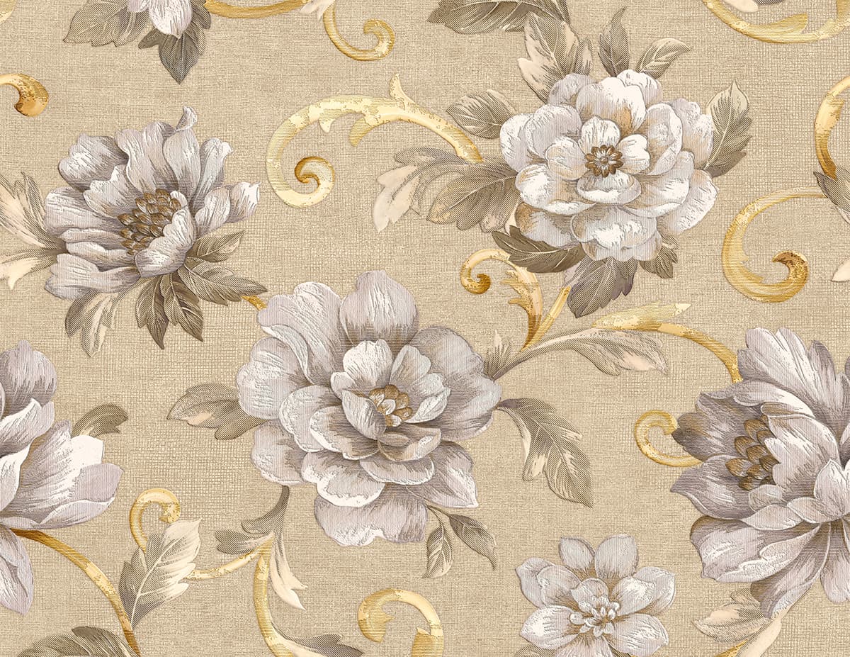 A Wallpaper with Flowers and Leaves pattern detail
