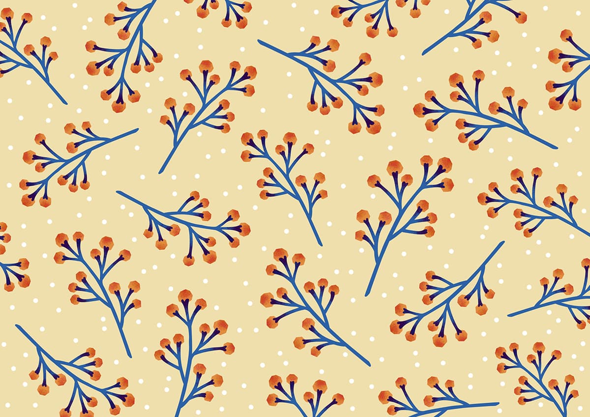 A pattern of orange berries on a yellow background pattern detail