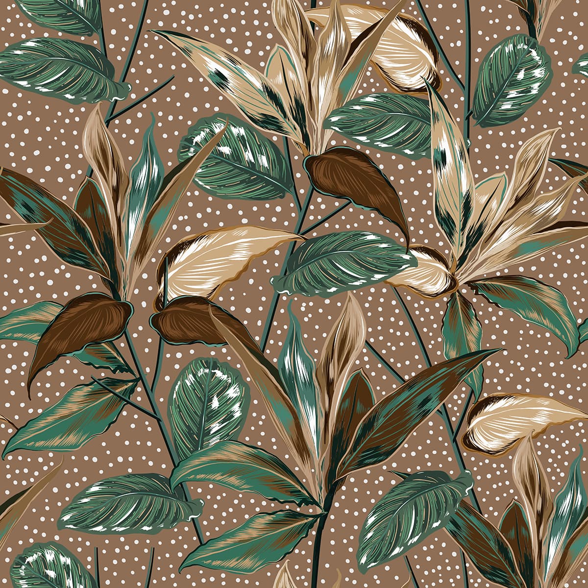 A pattern of leaves on a brown background pattern detail