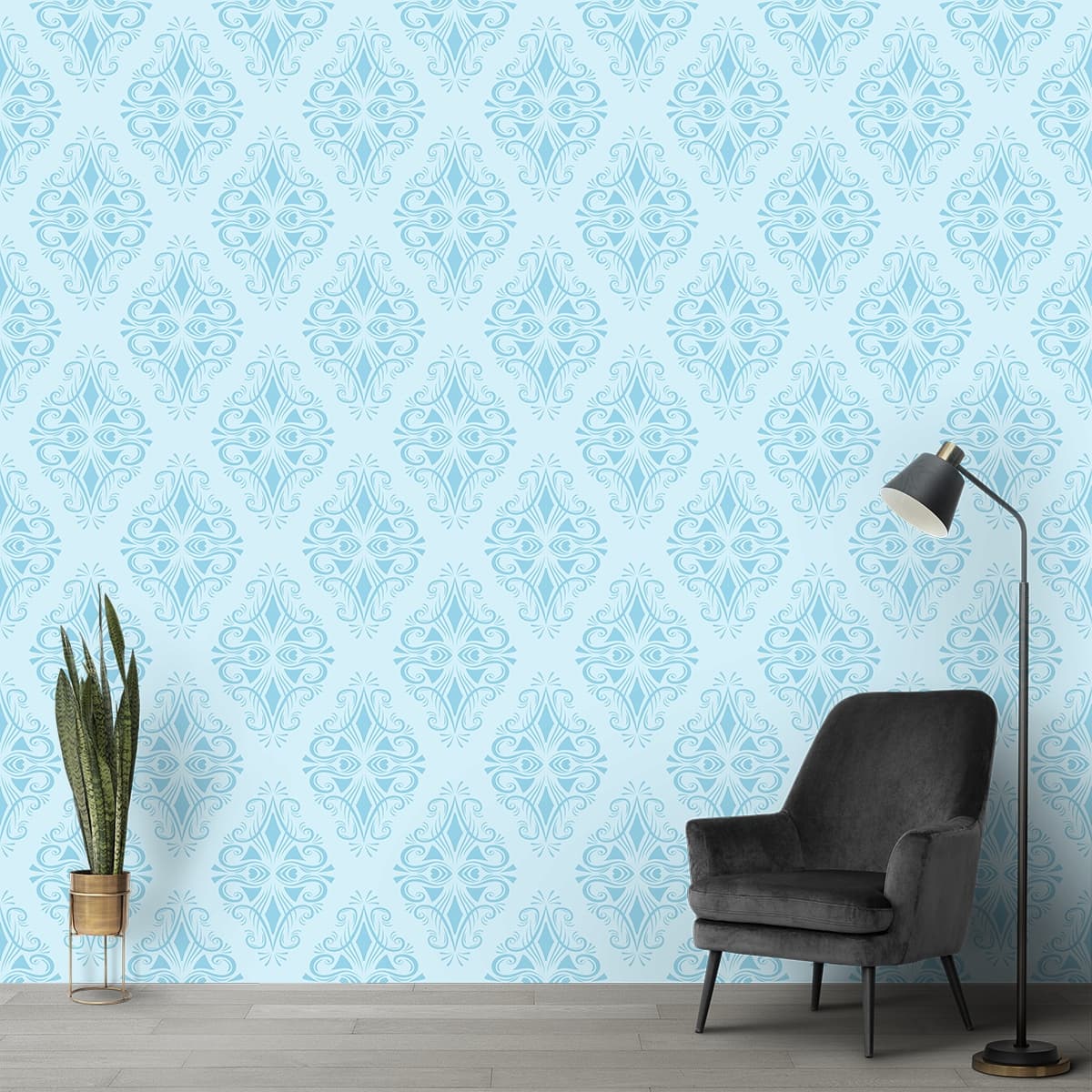 Minimal Blue White Pattern for Aesthetic Walls Wallpaper shown in a room