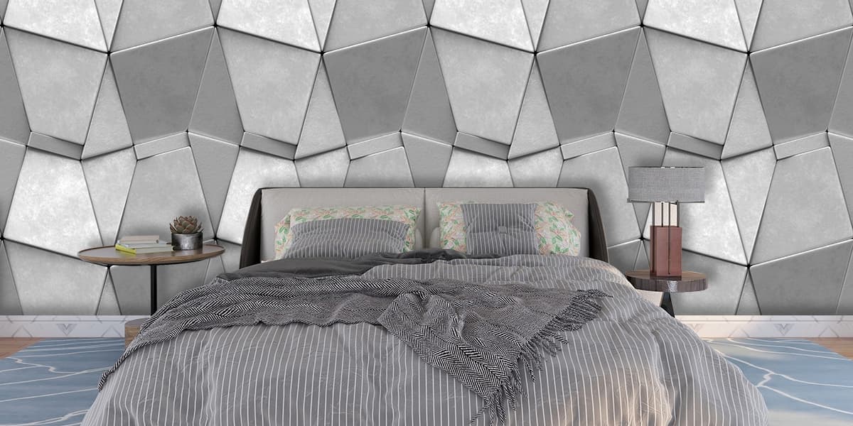Minimal White Grey Pattern Contemporary Wallpaper shown in a room