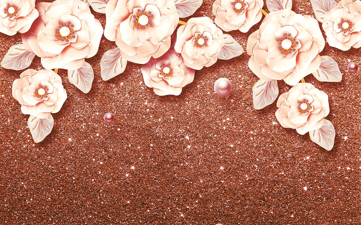 A group of flowers on a glittery surface pattern detail
