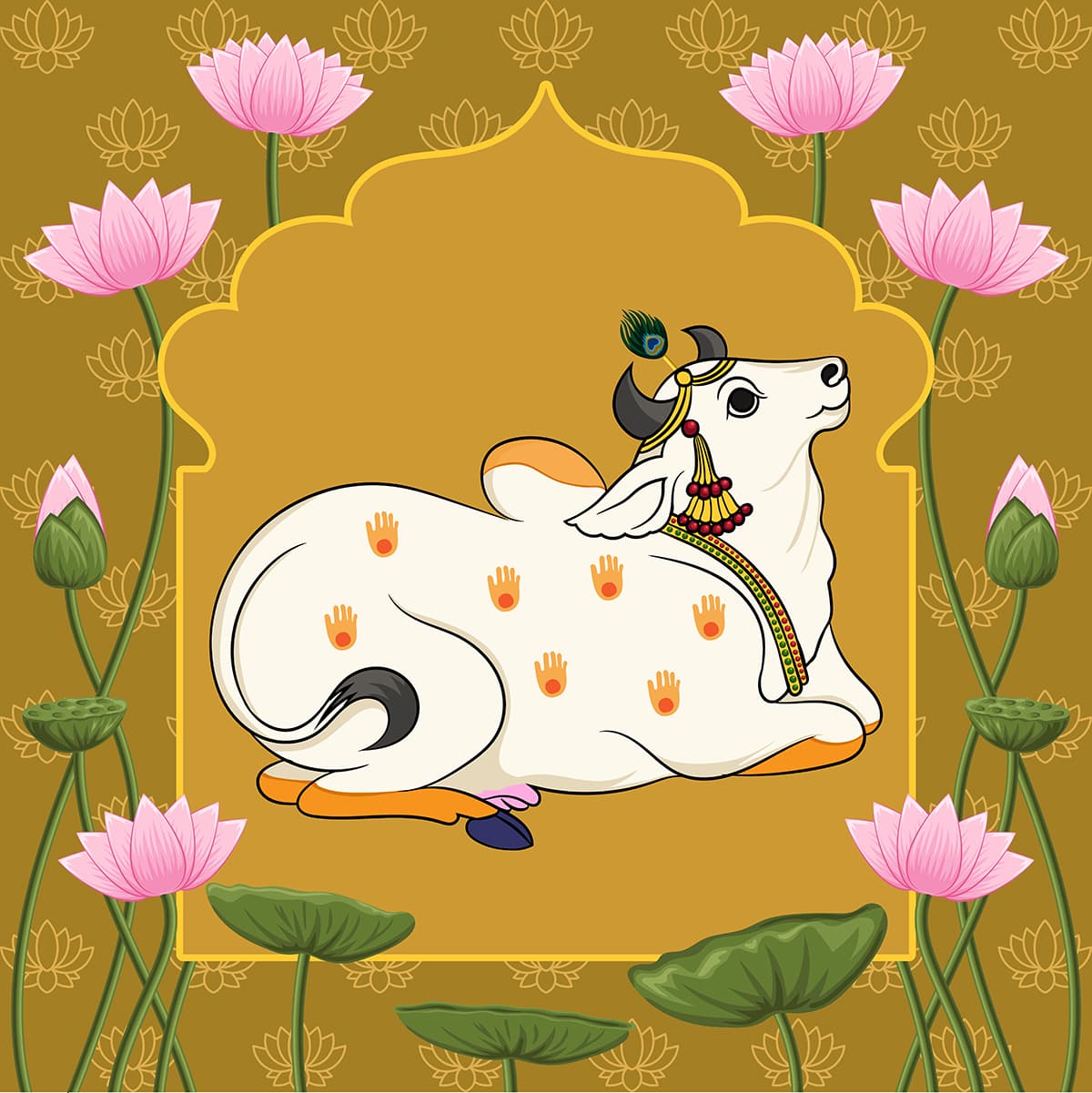Beautiful Pichwai Cow Wallpaper Mural pattern detail