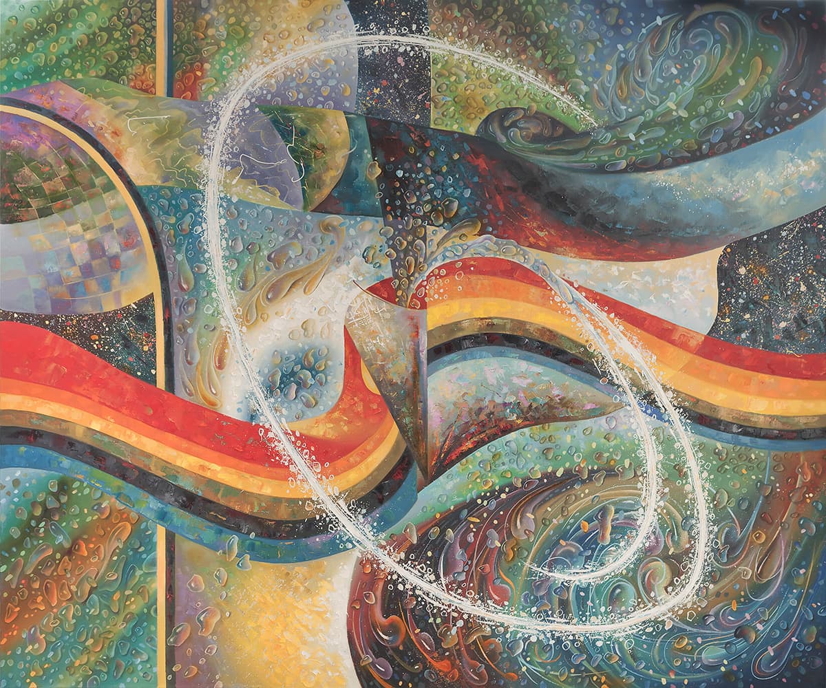 A colorful art piece with swirls pattern detail