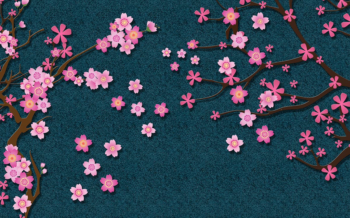 Tree with Pink Flowers Floral Wall Mural Wallpaper pattern detail