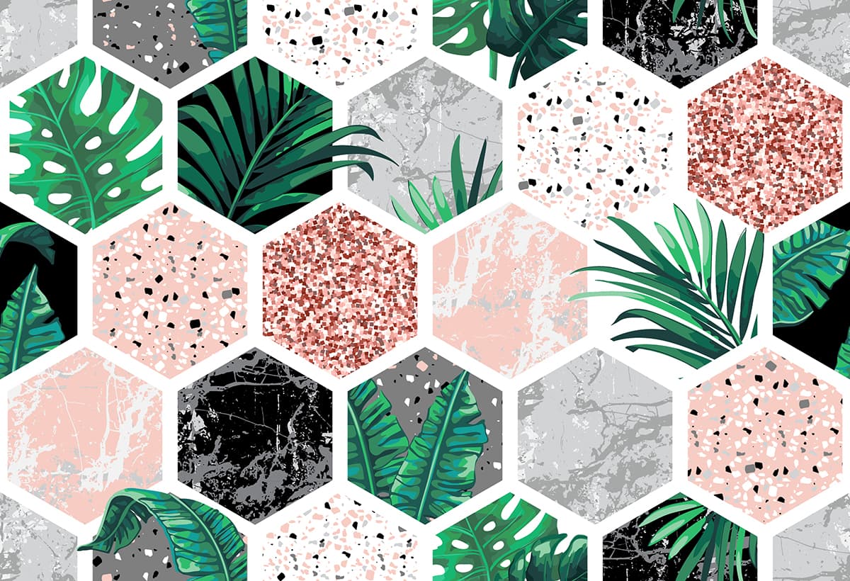 Hexagonal Tropical Tiles Pattern Wallpaper pattern detail