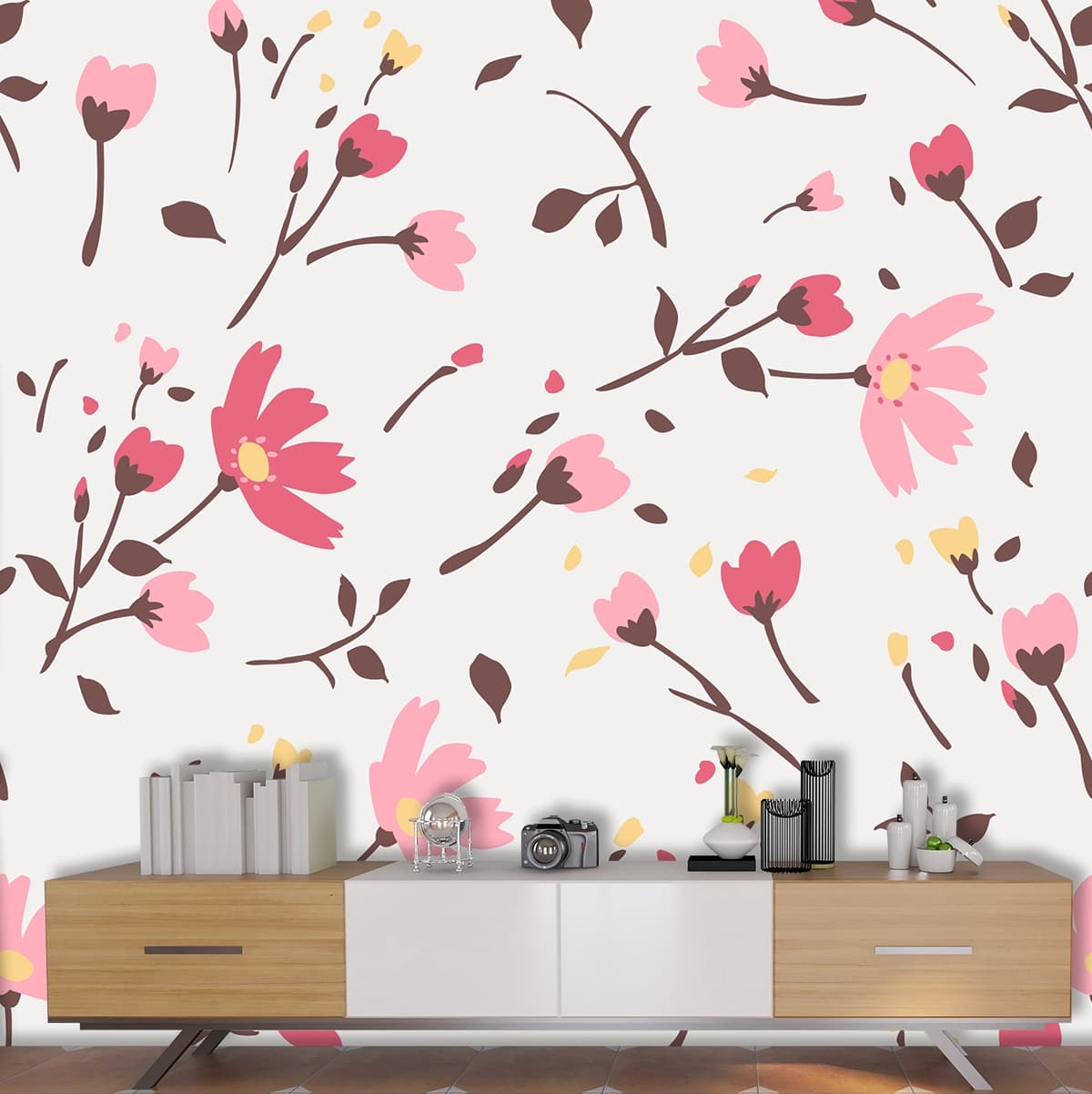 Blooming Floral Vine Wallpaper shown in a room