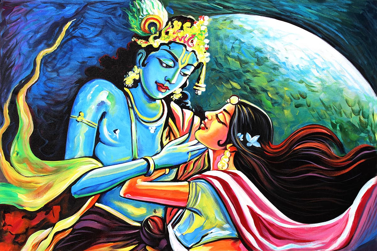Radhe Krishna Acrylic Oil Painting Wallpaper pattern detail