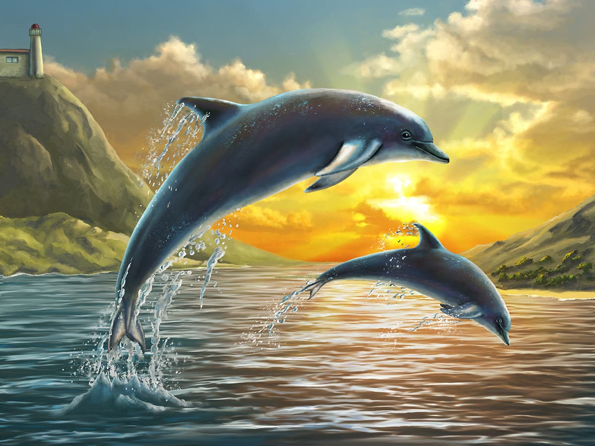 Dolphins Jumping Out of Water Wall Mural Wallpaper pattern detail