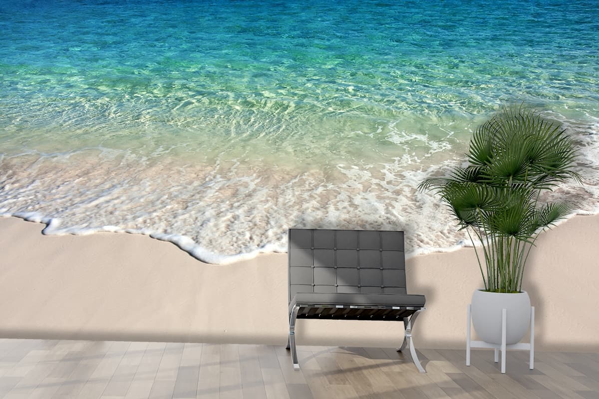 Natural Ocean Wave on Beach Wallpaper shown in a room