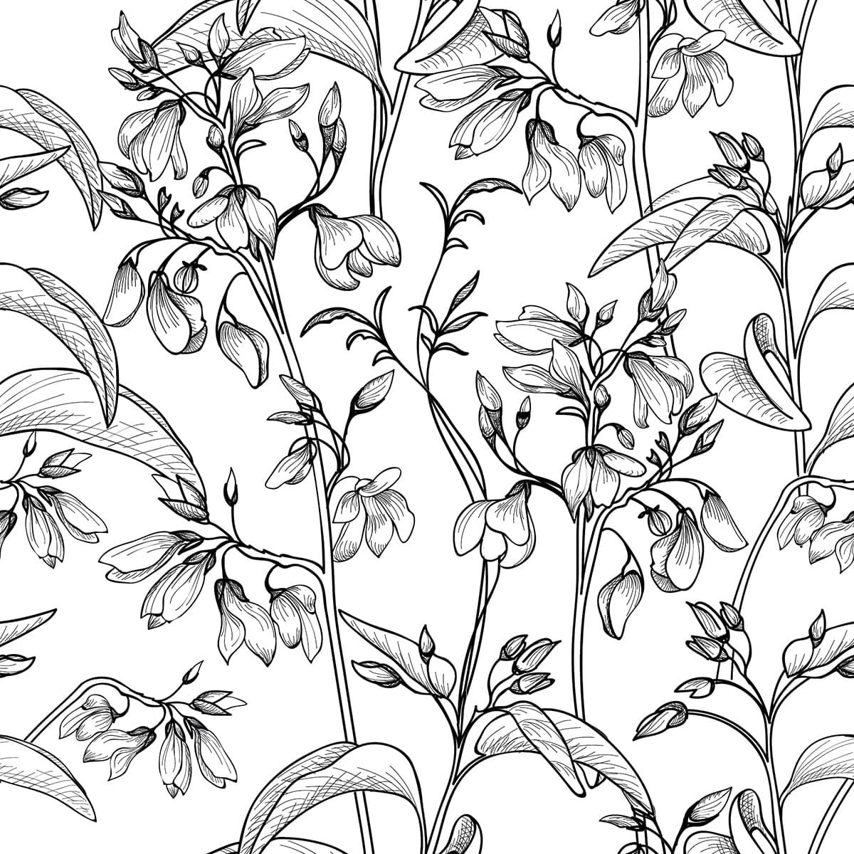 Black and White Floral Artistic Sketch Wallpaper pattern detail