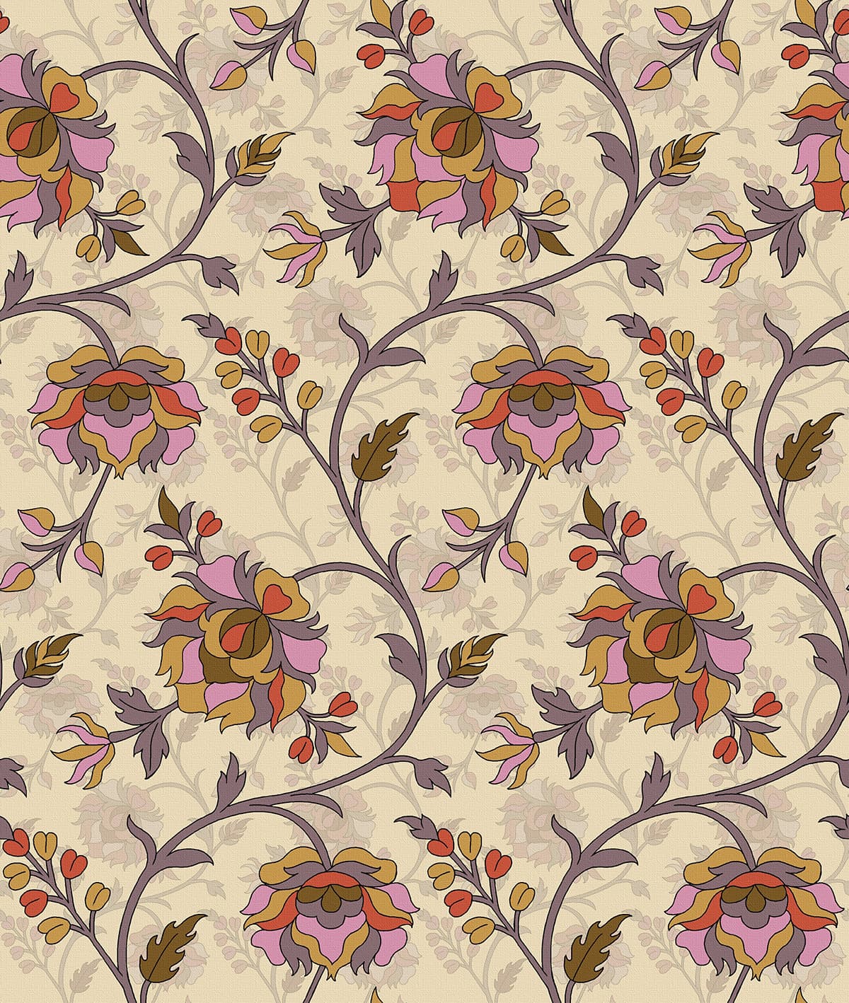 A Fabric Texture Wallpaper of Spring Flowers pattern detail