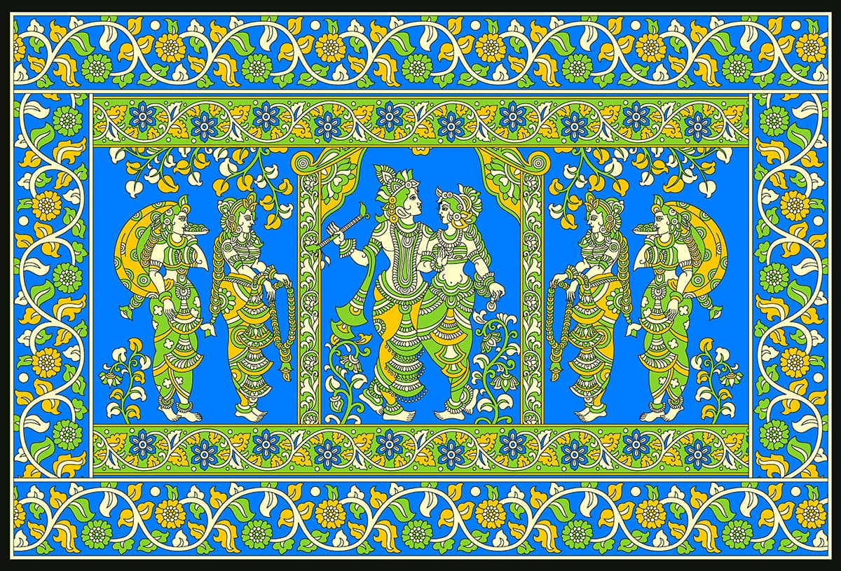 Radhe Krishna Floral Art Design Wallpaper pattern detail