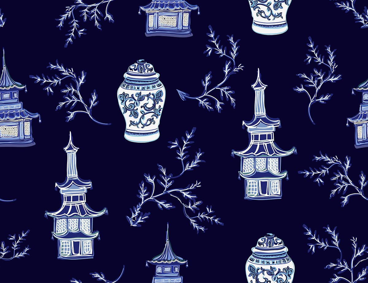 A Pattern of Blue and White China Classic Porcelain Style Wallpaper pattern detail