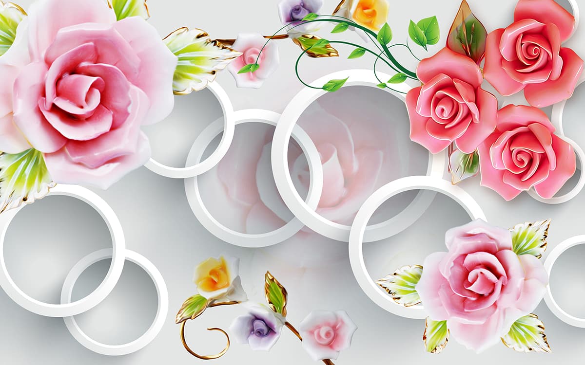 A wallpaper with flowers and rings pattern detail