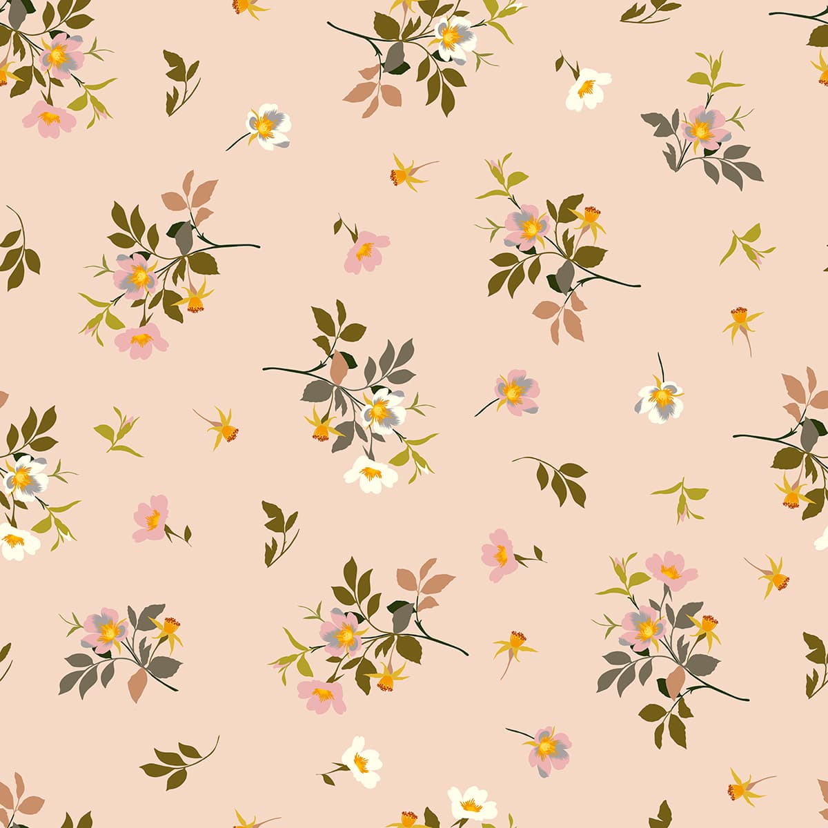 Floral and Leaf Pattern Botanical Wall Mural Wallpaper pattern detail