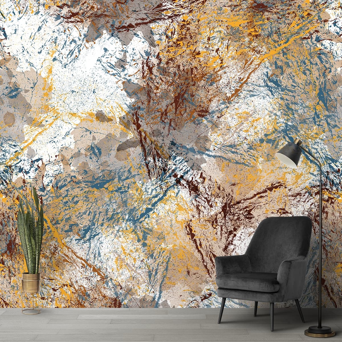 A Vintage Painting like Wallpaper shown in a room