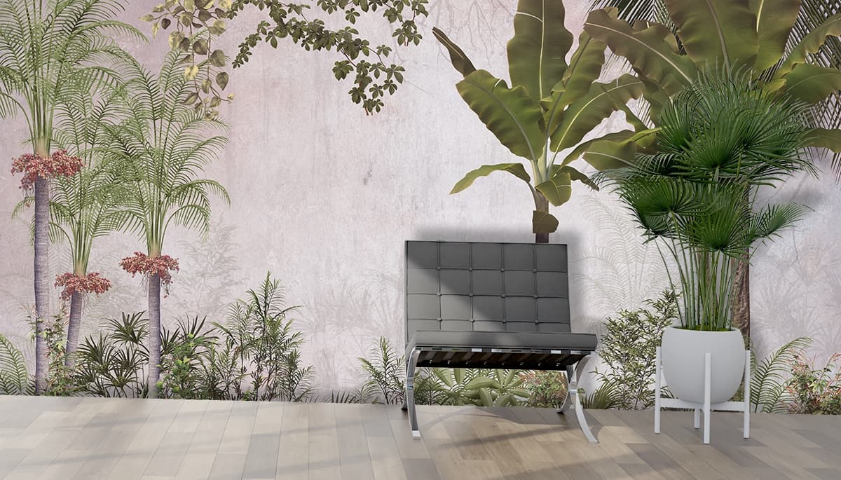 Tropical Fantasy Wallpaper Design for Home shown in a room