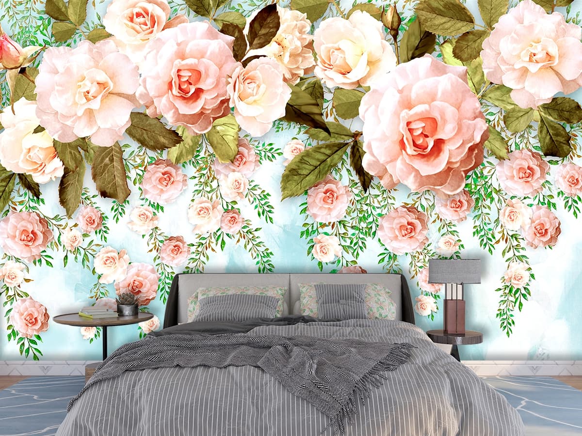 Vintage Style Close-Up Flower Wallpaper for Walls shown in a room