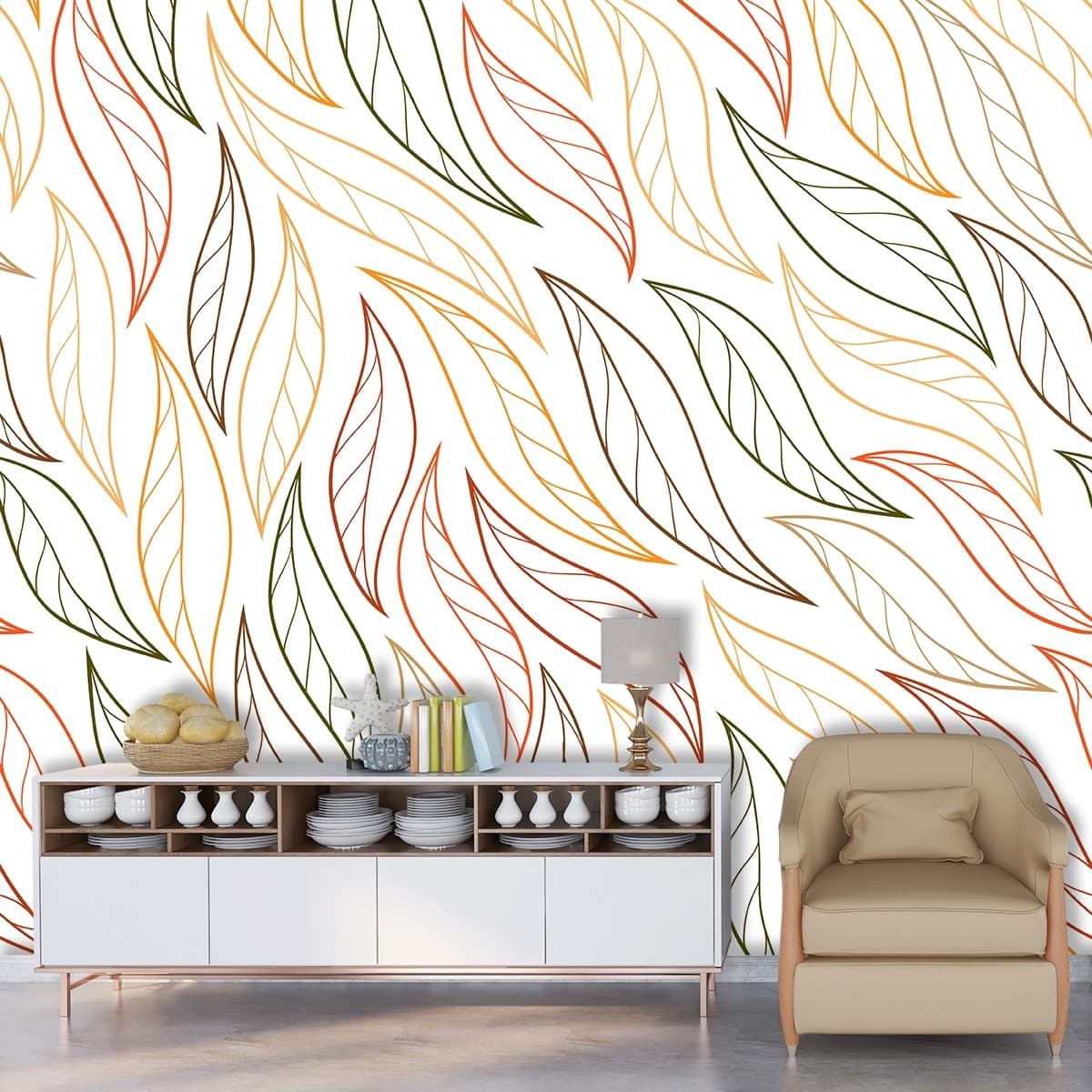 Modern Leaf Line Classy Design Wallpaper shown in a room