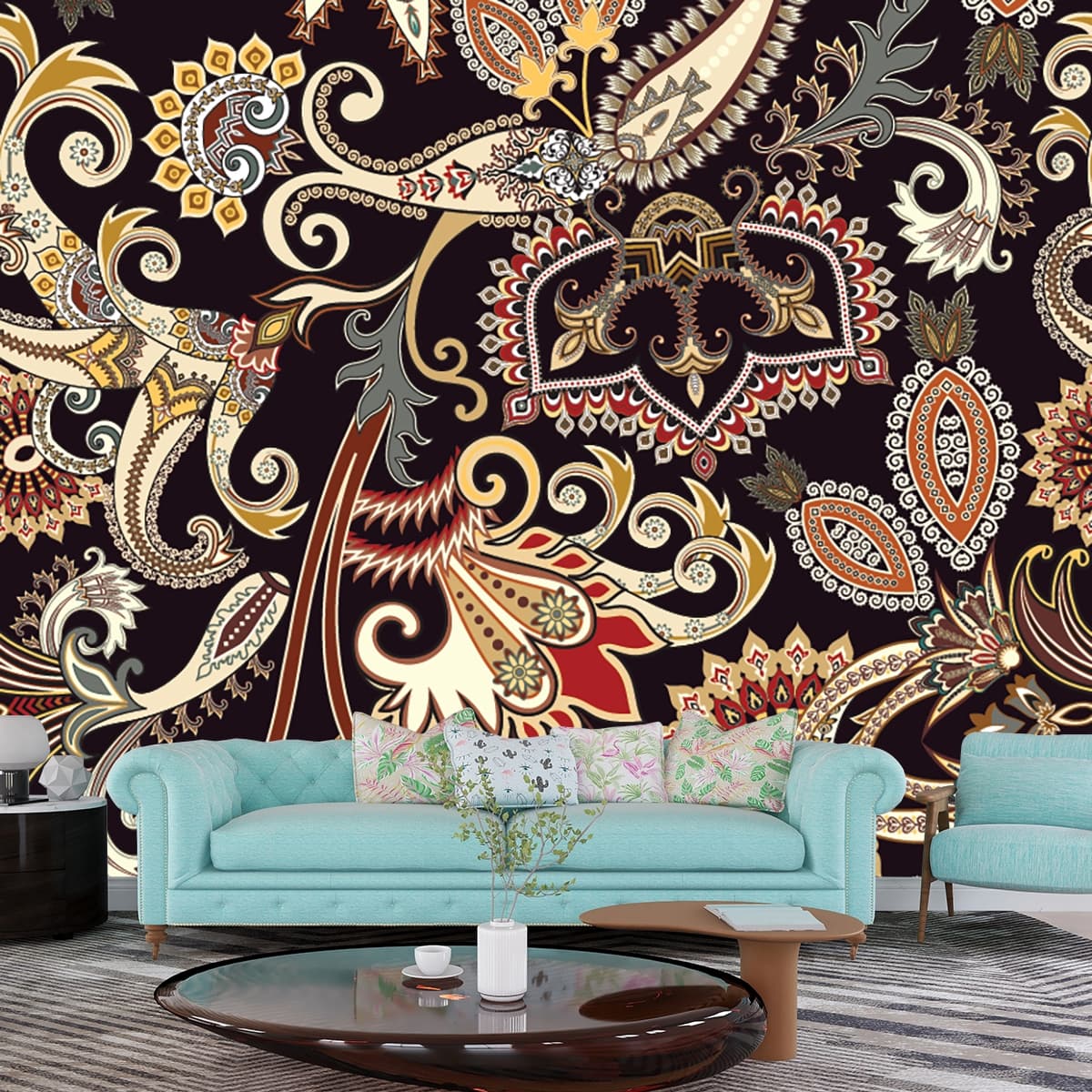 Paisley Pattern Wallpaper for Wall shown in a room