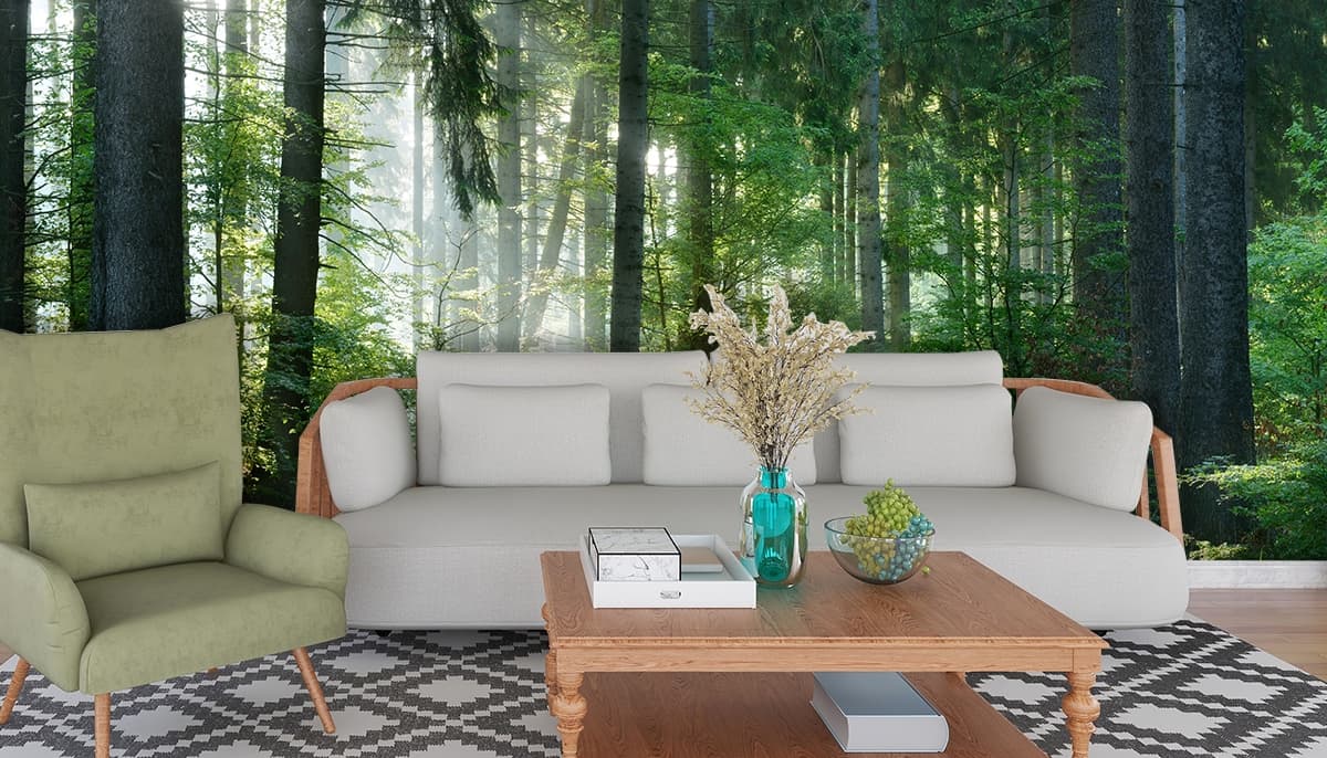 Elegant Forest Meadow Landscape Wallpaper shown in a room