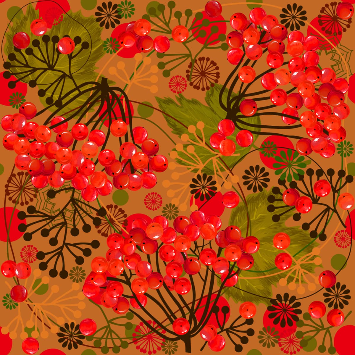 Autumn Red Berries Brown Texture Wallpaper pattern detail