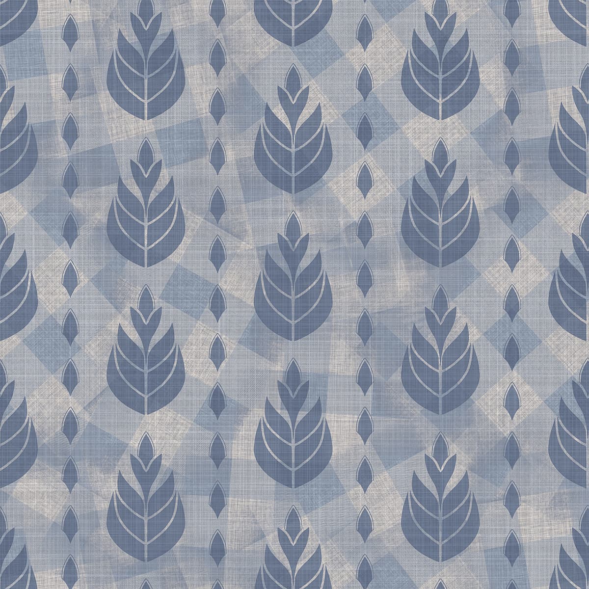 Blue Fabric With Leaves Pattern Wallpaper for Walls pattern detail